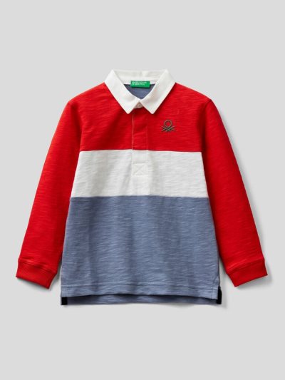 Kids' Benetton 100% Cotton Rugby Long Sleeve Polos Red | NZ300559