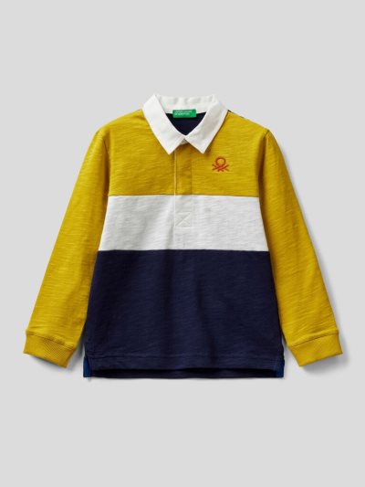 Kids' Benetton 100% Cotton Rugby Long Sleeve Polos Mustard | NZ716704