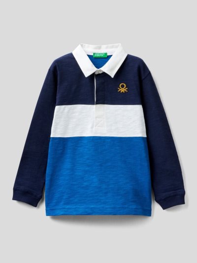 Kids' Benetton 100% Cotton Rugby Long Sleeve Polos Dark Blue | NZ997873