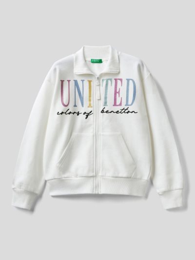 Kids' Benetton 100% Cotton Zip Sweatshirt Creamy White | NZ352698