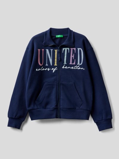 Kids' Benetton 100% Cotton Zip Sweatshirt Dark Blue | NZ441051