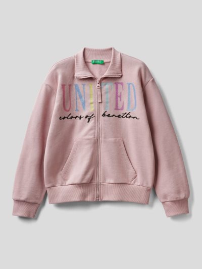 Kids' Benetton 100% Cotton Zip Sweatshirt Soft Pink | NZ515454