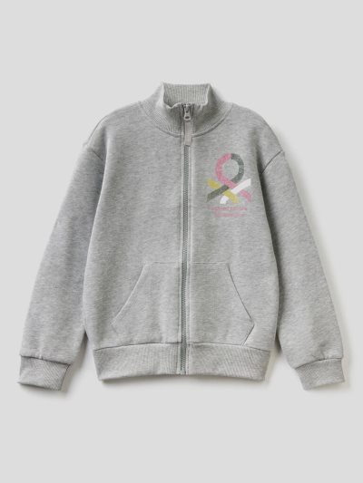 Kids' Benetton 100% Cotton Zip Sweatshirt Grey | NZ892641