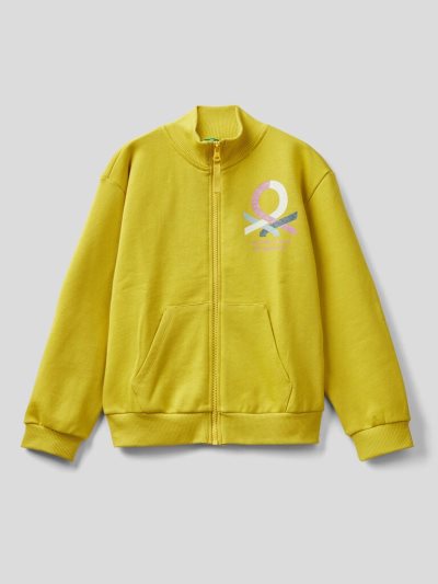 Kids' Benetton 100% Cotton Zip Sweatshirt Yellow | NZ906843
