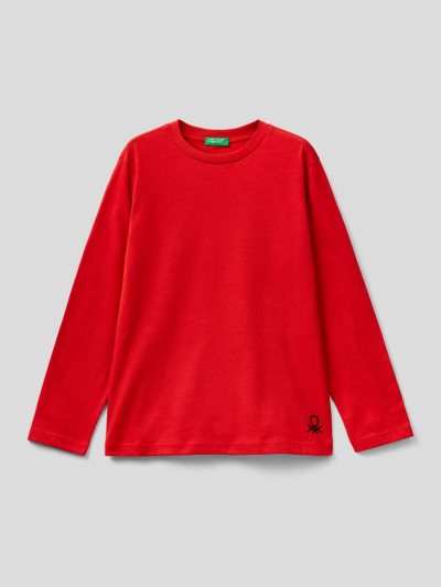 Kids' Benetton 100% Organic Cotton Crew Neck Long Sleeve T-shirts Red | NZ001302