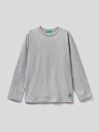 Kids' Benetton 100% Organic Cotton Crew Neck Long Sleeve T-shirts Grey | NZ882224
