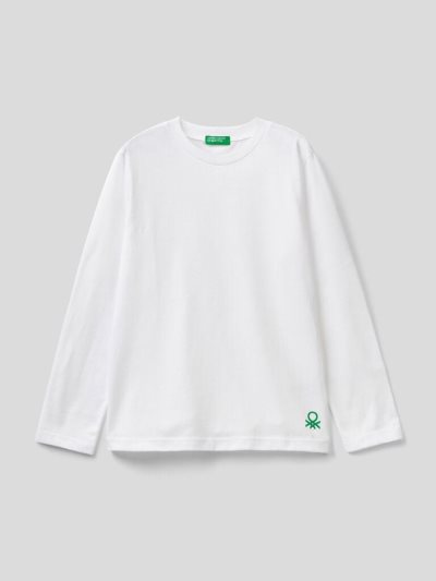 Kids' Benetton 100% Organic Cotton Crew Neck Long Sleeve T-shirts White | NZ931141