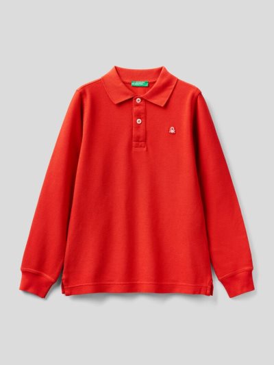 Kids' Benetton 100% Organic Cotton Long Sleeve Polo Shirts Red | NZ036417
