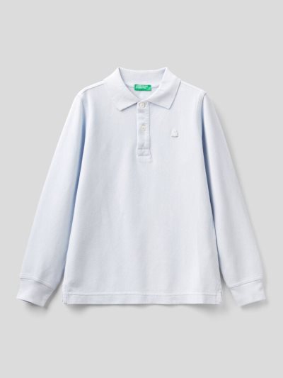 Kids' Benetton 100% Organic Cotton Long Sleeve Polo Shirts Sky Blue | NZ673382