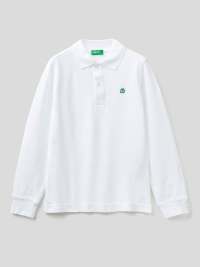 Kids' Benetton 100% Organic Cotton Long Sleeve Polo Shirts White | NZ732396