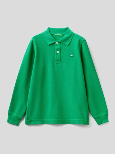 Kids' Benetton 100% Organic Cotton Long Sleeve Polo Shirts Green | NZ946394