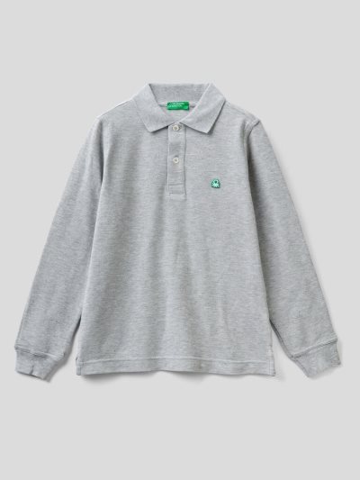 Kids' Benetton 100% Organic Cotton Long Sleeve Polo Shirts Grey | NZ946945