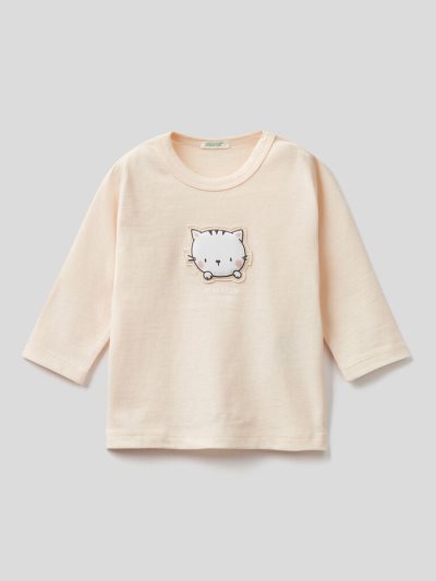 Kids' Benetton 100% Organic Cotton Patch T Shirts Creamy White | NZ060632