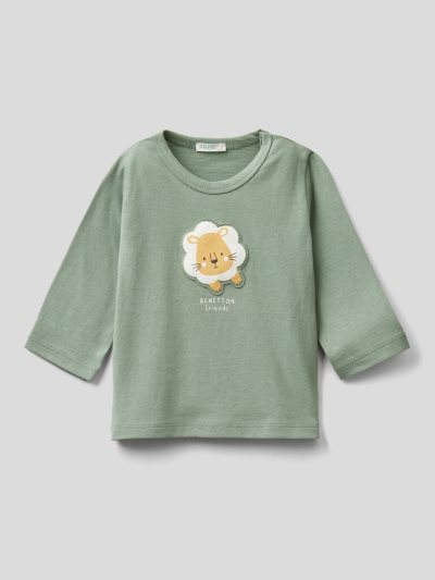 Kids' Benetton 100% Organic Cotton Patch T Shirts Light Green | NZ364160