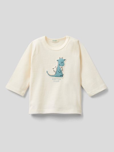 Kids' Benetton 100% Organic Cotton Patch T Shirts Creamy White | NZ661046