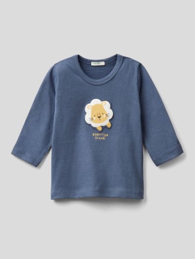 Kids' Benetton 100% Organic Cotton Patch T Shirts Air Force Blue | NZ775990