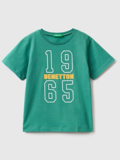 Kids' Benetton 100% Organic Cotton Print Short Sleeve T-shirts Dark Green | NZ027793