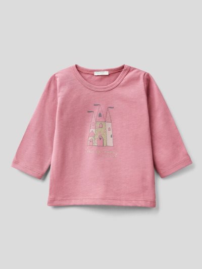 Kids' Benetton 100% Organic Cotton Print T Shirts Dark Mauve | NZ433734