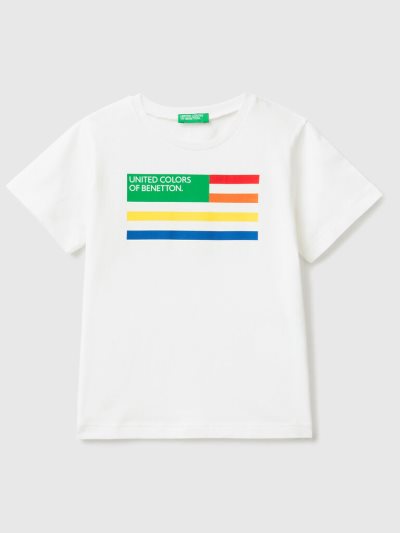 Kids' Benetton 100% Organic Cotton Print Short Sleeve T-shirts White | NZ558937