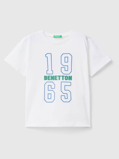 Kids' Benetton 100% Organic Cotton Print Short Sleeve T-shirts White | NZ569662