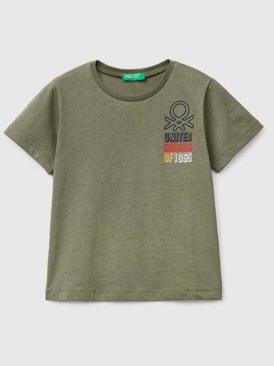 Kids' Benetton 100% Organic Cotton Print Short Sleeve T-shirts Military Green | NZ586374