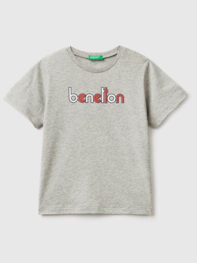 Kids' Benetton 100% Organic Cotton Print Short Sleeve T-shirts Light Grey | NZ696550
