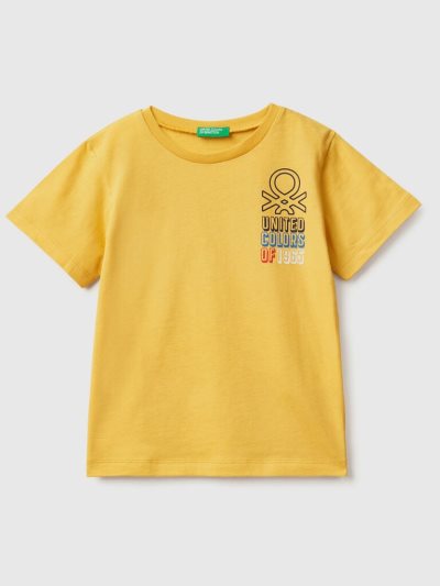 Kids' Benetton 100% Organic Cotton Print Short Sleeve T-shirts Yellow | NZ727695