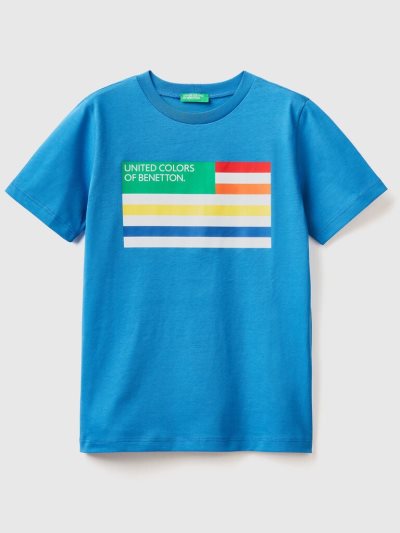 Kids' Benetton 100% Organic Cotton Short Sleeve T-shirts Bright Blue | NZ095305