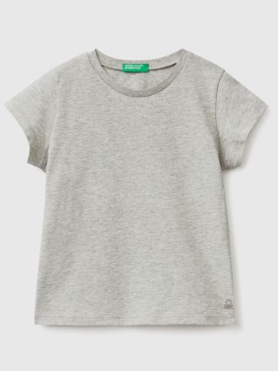 Kids' Benetton 100% Organic Cotton Short Sleeve T-shirts Light Grey | NZ145848