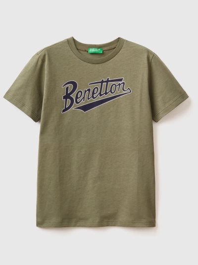 Kids' Benetton 100% Organic Cotton Short Sleeve T-shirts Military Green | NZ180671