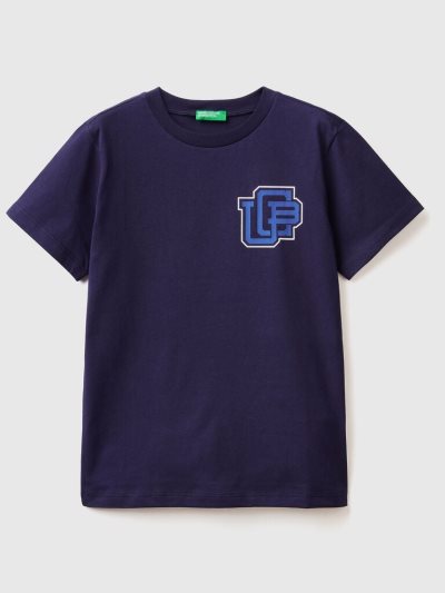 Kids' Benetton 100% Organic Cotton Short Sleeve T-shirts Dark Blue | NZ206682