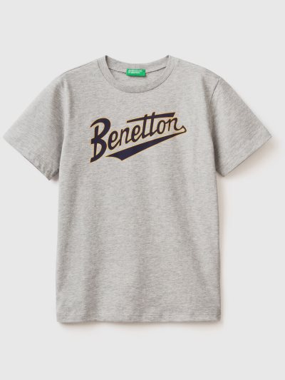 Kids' Benetton 100% Organic Cotton Short Sleeve T-shirts Light Grey | NZ355188