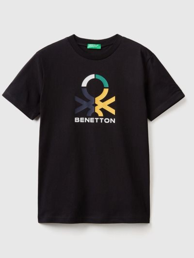 Kids' Benetton 100% Organic Cotton Short Sleeve T-shirts Black | NZ377144