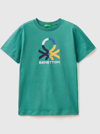 Kids' Benetton 100% Organic Cotton Short Sleeve T-shirts Dark Green | NZ505915
