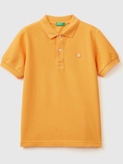 Kids' Benetton 100% Organic Cotton Slim Fit Short Sleeve Polos Yellow | NZ045711