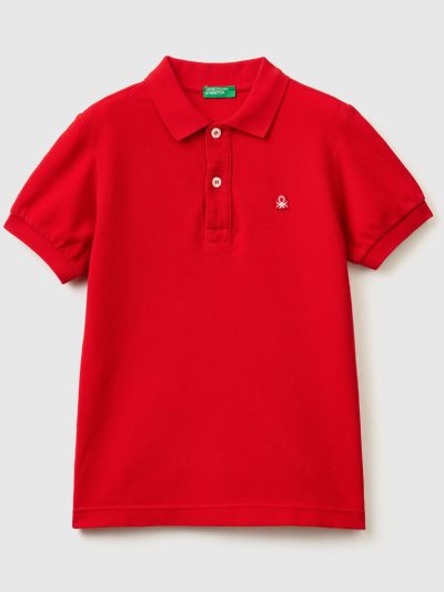 Kids' Benetton 100% Organic Cotton Slim Fit Short Sleeve Polos Red | NZ105313