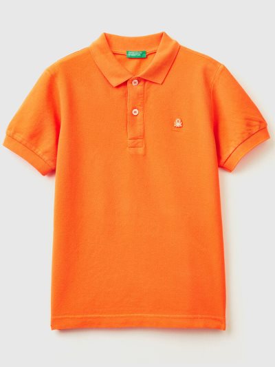 Kids' Benetton 100% Organic Cotton Slim Fit Short Sleeve Polos Orange | NZ223613