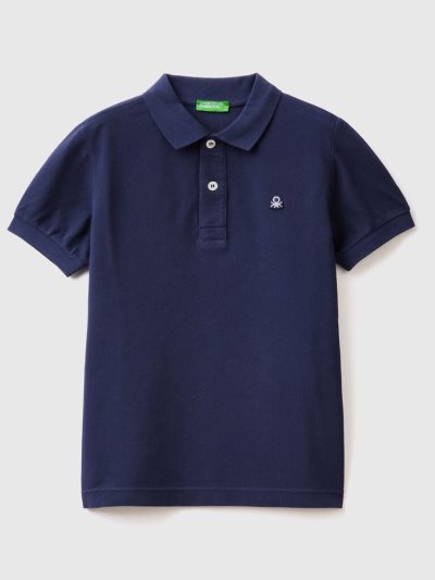 Kids' Benetton 100% Organic Cotton Slim Fit Short Sleeve Polos Dark Blue | NZ248249