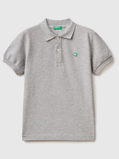 Kids' Benetton 100% Organic Cotton Slim Fit Short Sleeve Polos Light Grey | NZ308626