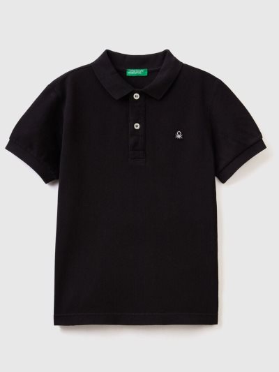 Kids' Benetton 100% Organic Cotton Slim Fit Short Sleeve Polos Black | NZ326036