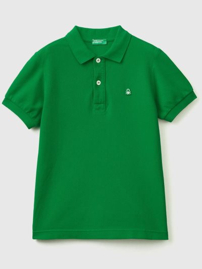 Kids' Benetton 100% Organic Cotton Slim Fit Short Sleeve Polos Green | NZ516824