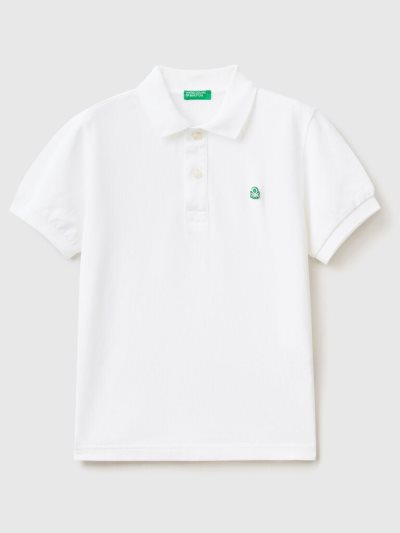 Kids' Benetton 100% Organic Cotton Slim Fit Short Sleeve Polos White | NZ715042