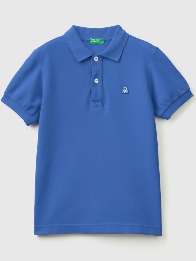 Kids' Benetton 100% Organic Cotton Slim Fit Short Sleeve Polos Bright Blue | NZ857798