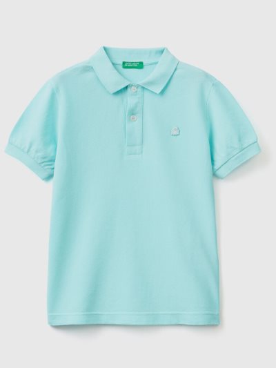 Kids' Benetton 100% Organic Cotton Slim Fit Short Sleeve Polos Turquoise | NZ910924