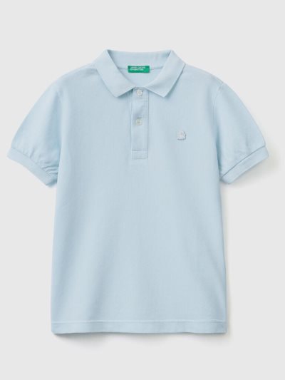 Kids' Benetton 100% Organic Cotton Slim Fit Short Sleeve Polos Sky Blue | NZ955239