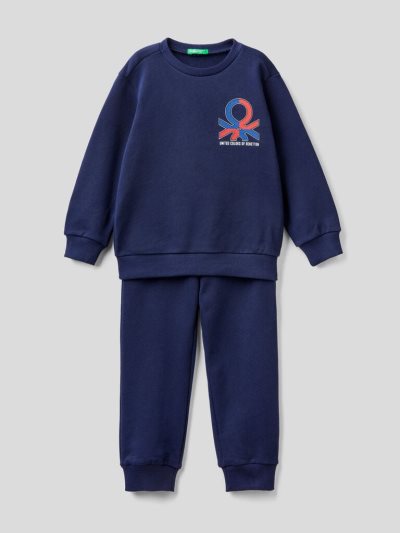 Kids' Benetton 100% Organic Cotton Sweat Tracksuits Dark Blue | NZ446340