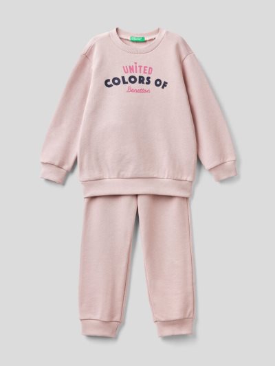 Kids' Benetton 100% Organic Cotton Sweat Tracksuits Soft Pink | NZ572423