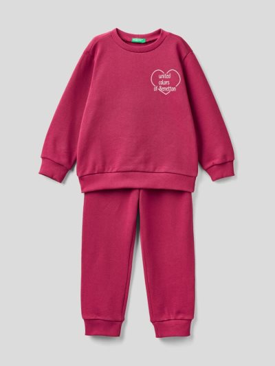Kids' Benetton 100% Organic Cotton Sweat Tracksuits Burgundy | NZ730004