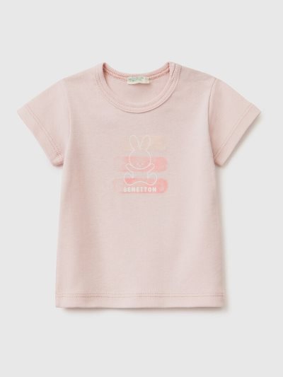 Kids' Benetton 100% Organic Cotton T Shirts Soft Pink | NZ320601