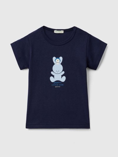 Kids' Benetton 100% Organic Cotton T Shirts Dark Blue | NZ445524